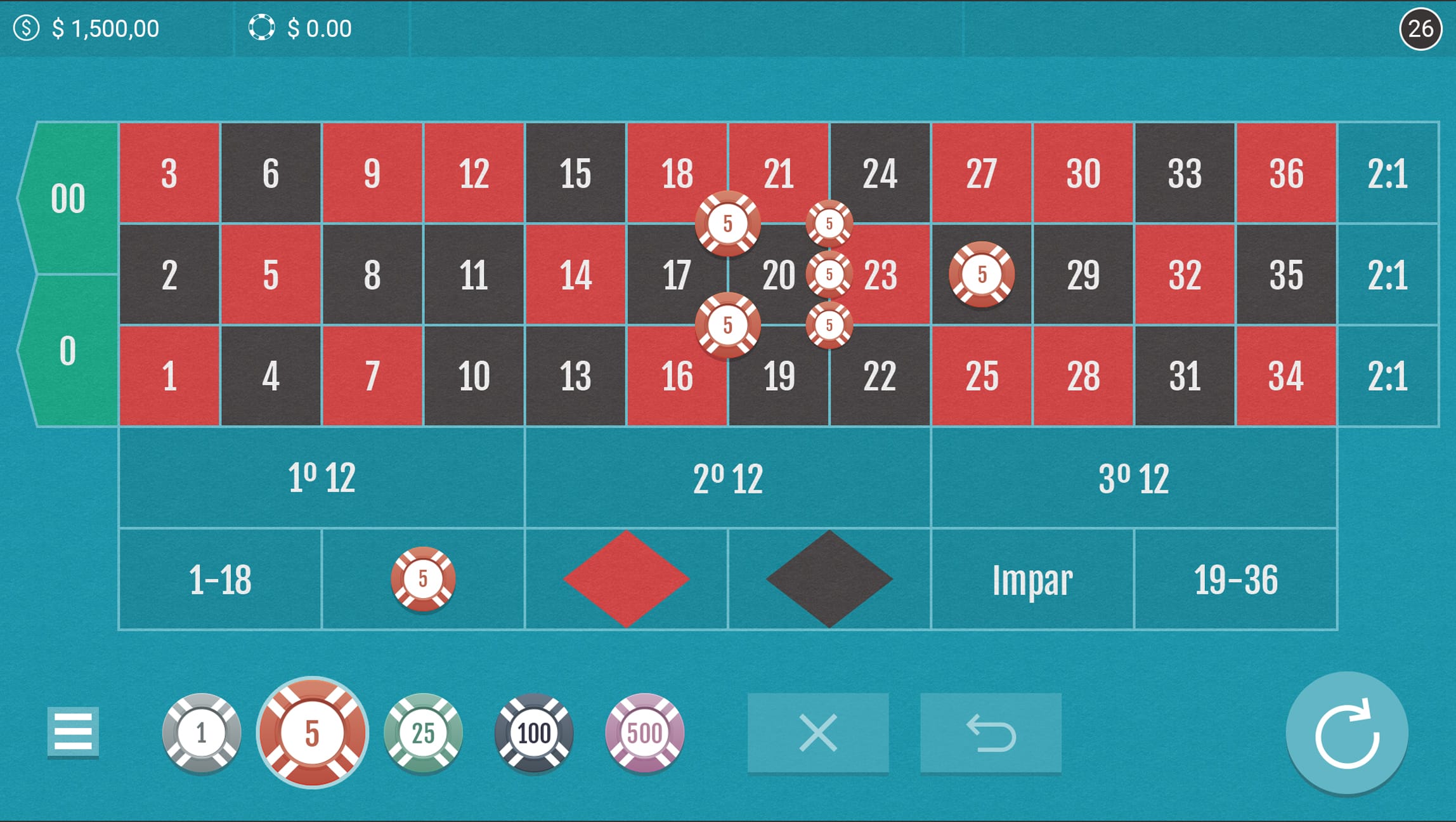 American roulette game screen