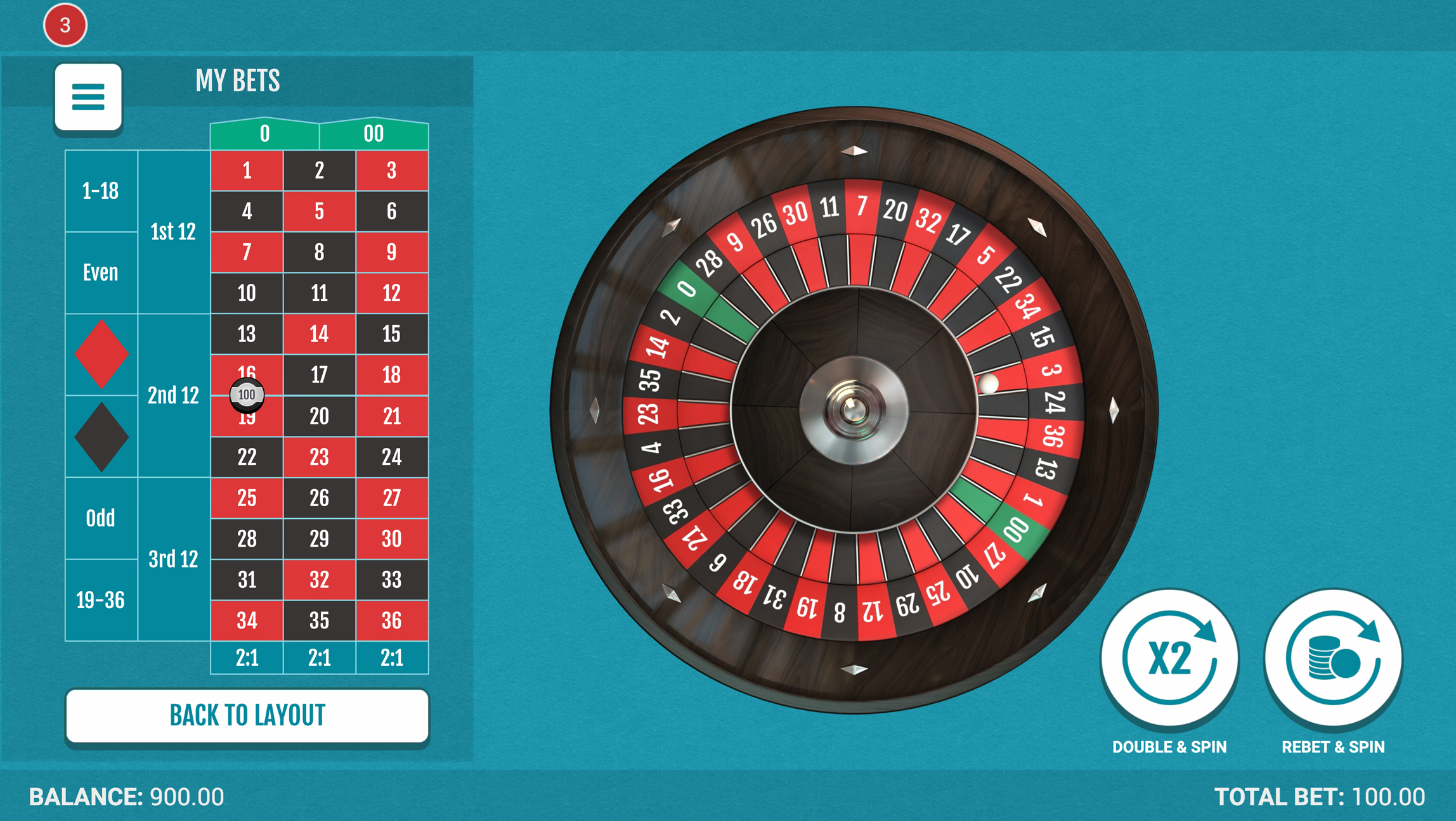 American roulette game screen